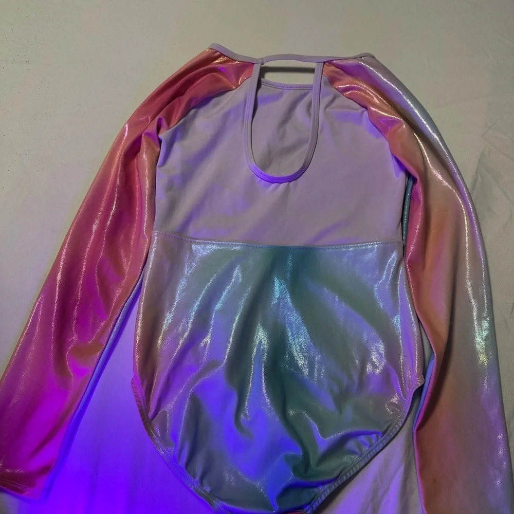 More Than Magic Long Sleeve One Piece Leotard Girls, rainbow foil Size-L (10-12)